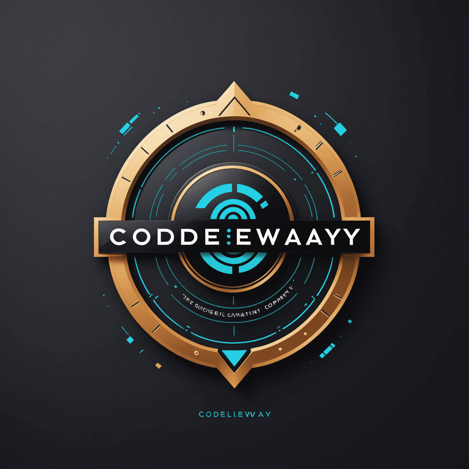 Logo firmy Codeway przedstawiające nowoczesny, futurystyczny design z elementami kodu