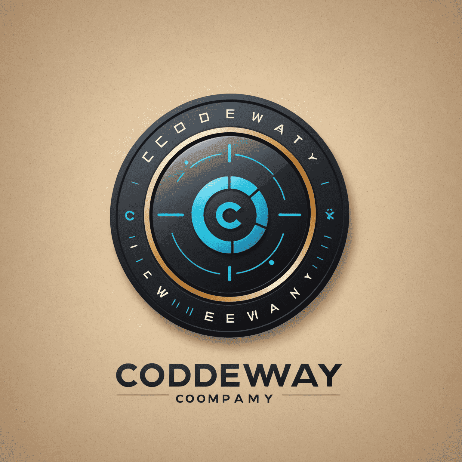 Logo firmy Codeway przedstawiające nowoczesny, futurystyczny design z elementami kodu