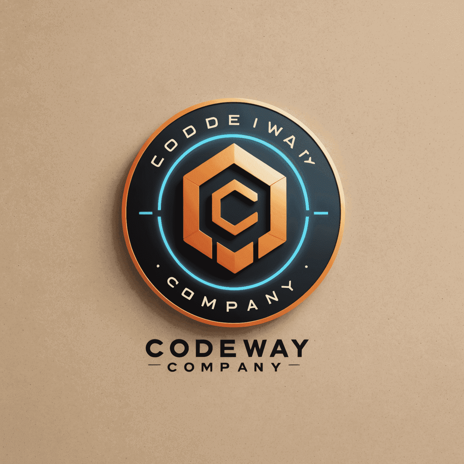 Logo firmy Codeway przedstawiające nowoczesny, futurystyczny design z elementami kodu