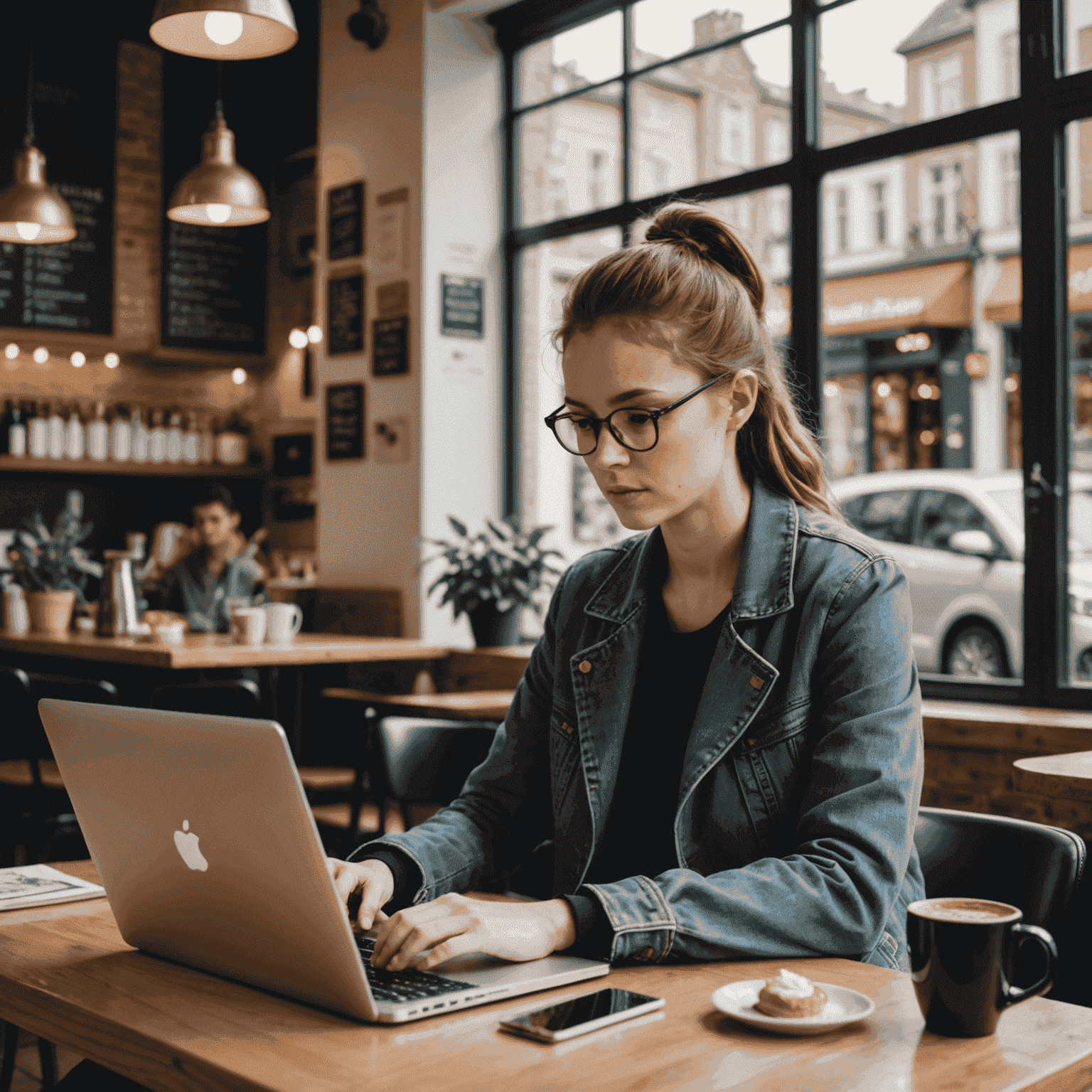 Osoba ucząca się na laptopie w kawiarni, symbolizująca elastyczność nauki